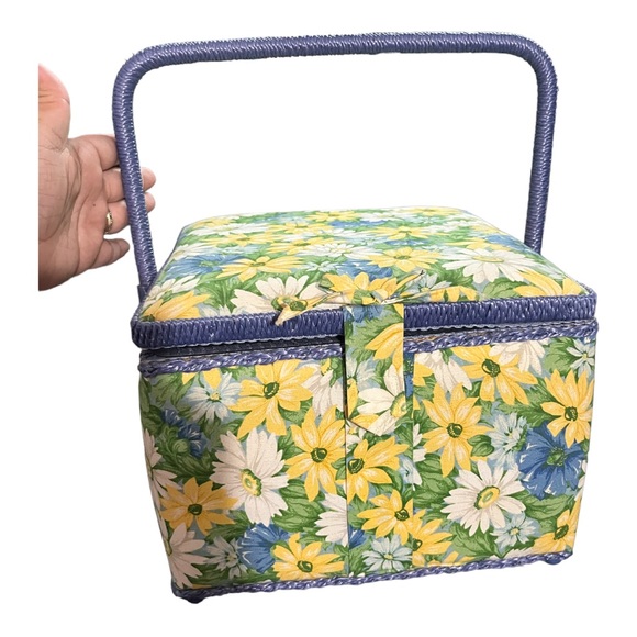 Vintage Printed Sewing Basket Floral Design - Picture 1 of 6